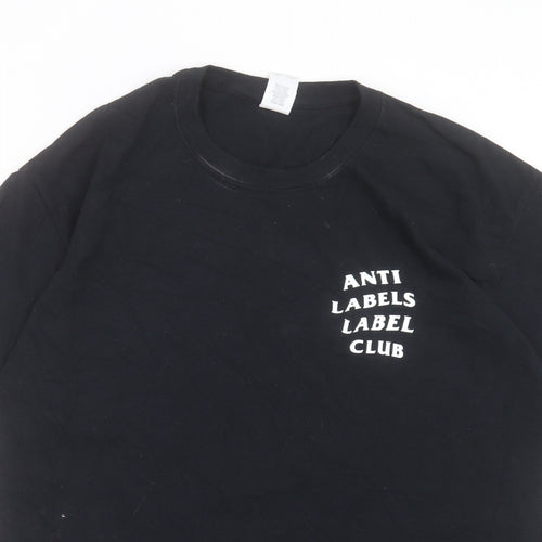 Gildan Mens Black Cotton T-Shirt Size L Crew Neck - Anti Label Club