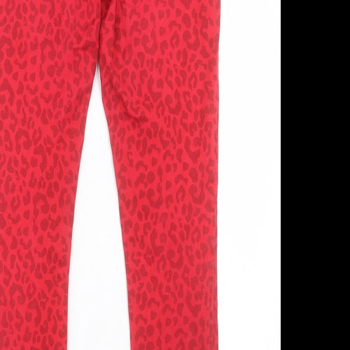 Arabella & Addison Womens Red Animal Print Cotton Skinny Jeans Size L L30 in Regular Button
