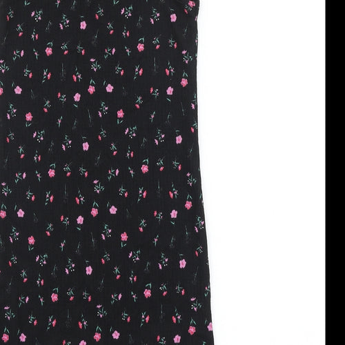 Primark Girls Black Floral Polyester Tank Dress Size 9-10 Years Square Neck Pullover