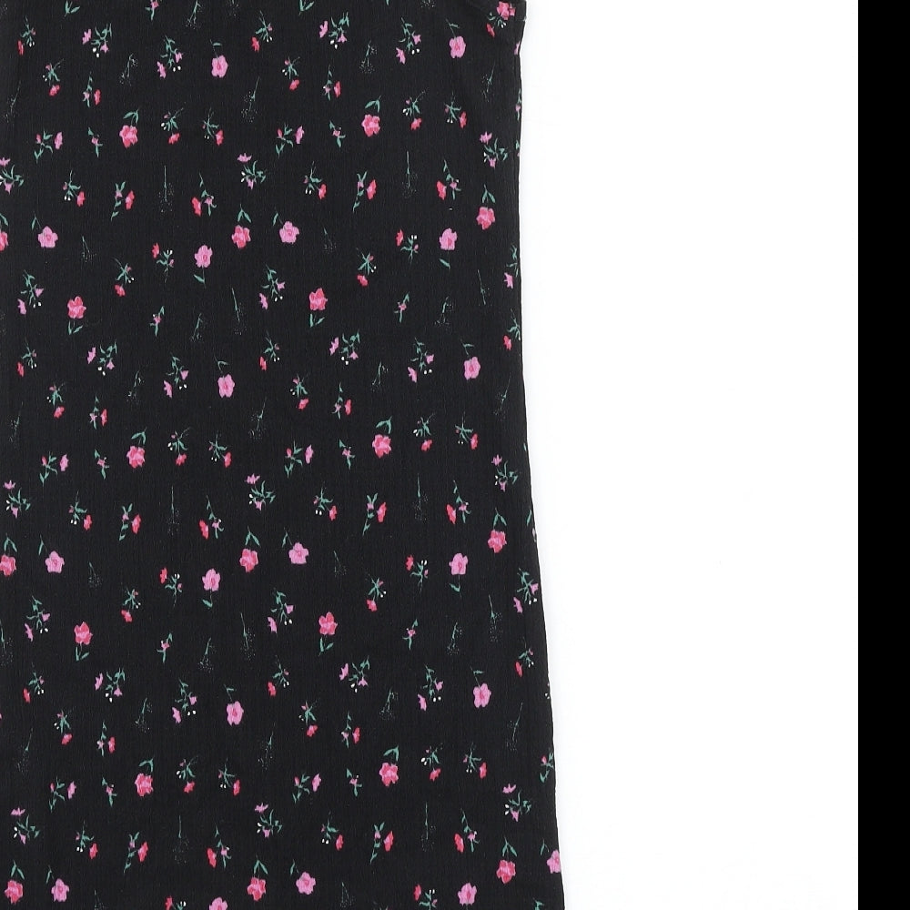 Primark Girls Black Floral Polyester Tank Dress Size 9-10 Years Square Neck Pullover