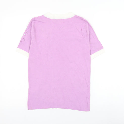 Eternal Womens Pink Nylon Basic Blouse Size 10 Round Neck - Flower
