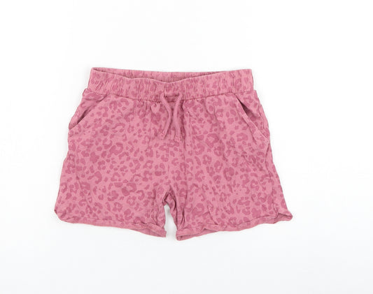 TU Girls Pink Animal Print Cotton Sweat Shorts Size 9 Years Regular Drawstring - Leopard Print