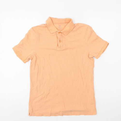 Marks and Spencer Mens Orange Cotton Polo Size S Collared Button