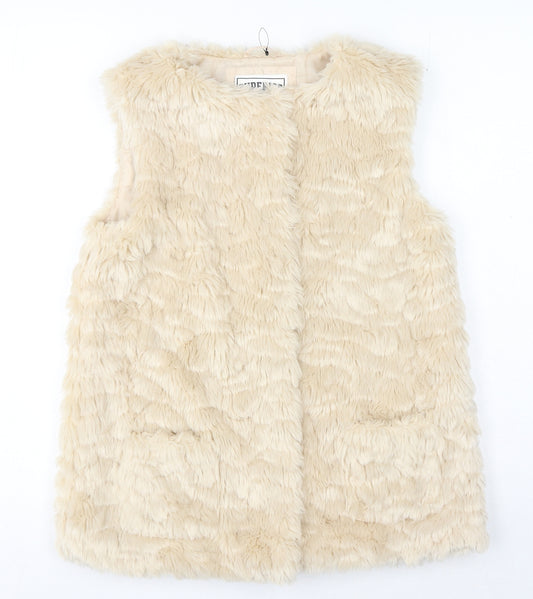 Marks and Spencer Girls Beige V-Neck Polyester Shrug Jumper Size 13-14 Years Button - Cream, Faux Fur