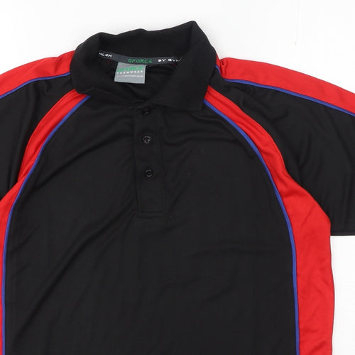 G Force Teamwear Mens Black Colourblock Polyester Polo Size 36 Collared Button - Red, Blue