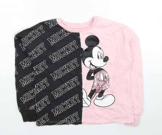 Disney Girls Pink Colourblock Cotton Pullover Sweatshirt Size 8-9 Years Pullover - Mickey & Minnie Mouse