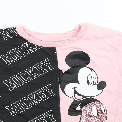 Disney Girls Pink Colourblock Cotton Pullover Sweatshirt Size 8-9 Years Pullover - Mickey & Minnie Mouse