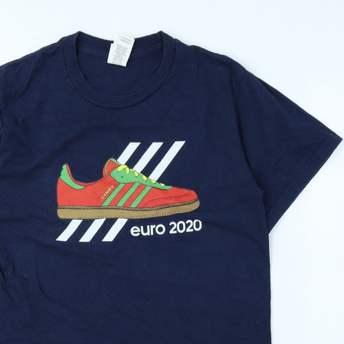 Gildan Mens Blue Cotton T-Shirt Size S Round Neck - Cymru euro 2020