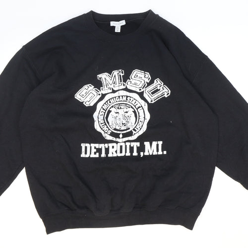 Topshop Mens Black Cotton Pullover Sweatshirt Size L - Detroit