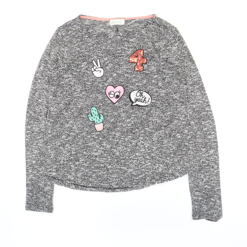 H&M Girls Grey Round Neck Polyester Pullover Jumper Size 12-13 Years Pullover - Cactus