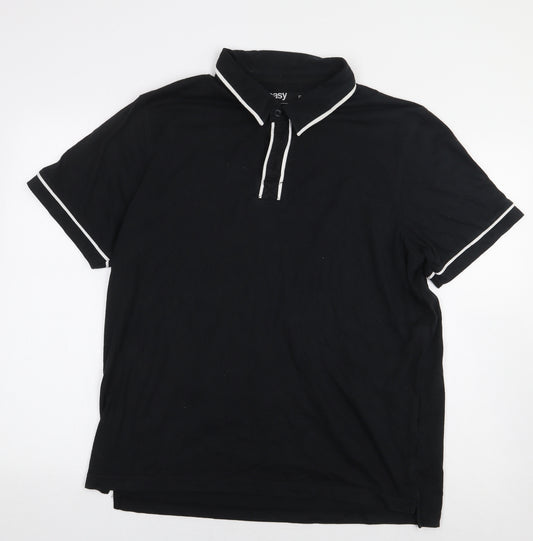 Easy Mens Black Cotton Polo Size XL Collared Button