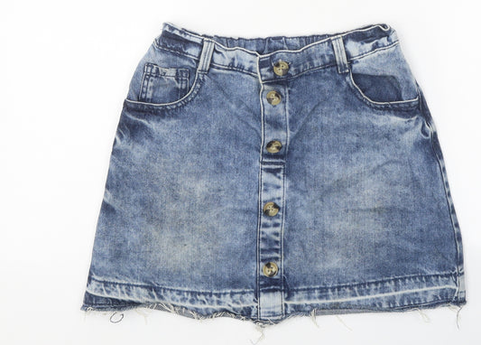 F&F Girls Blue Cotton Mini Skirt Size 10-11 Years Regular Button