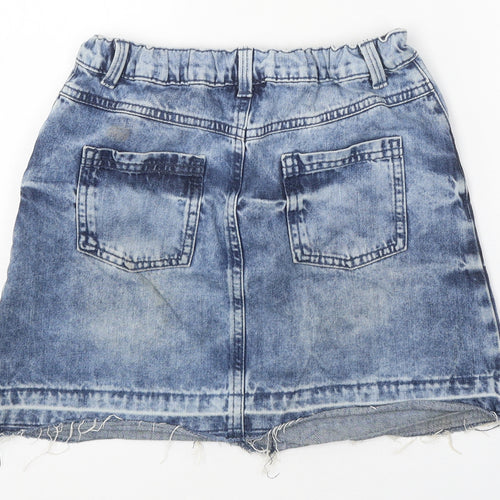 F&F Girls Blue Cotton Mini Skirt Size 10-11 Years Regular Button