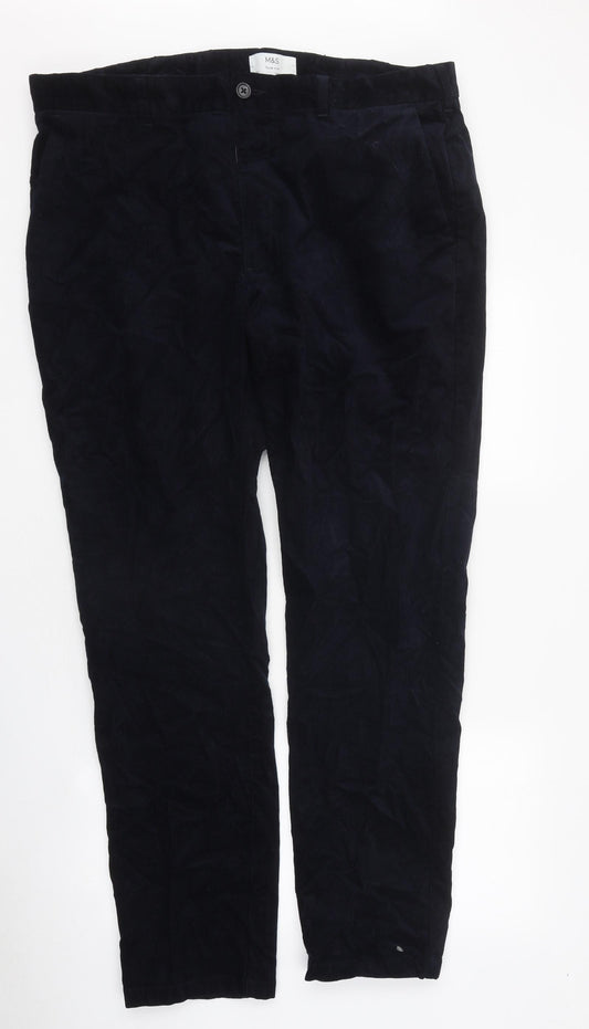 Marks and Spencer Mens Blue Polyester Trousers Size 40 in L33 in Slim Zip