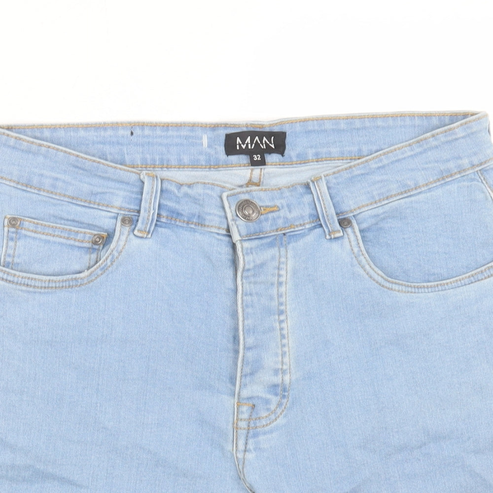 Boohoo Mens Blue Cotton Bermuda Shorts Size 32 in L8 in Regular Button