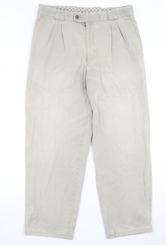 Statz Mens Beige Cotton Trousers Size 34 in L28 in Regular Button