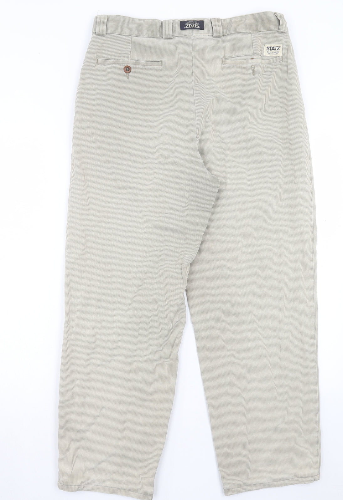 Statz Mens Beige Cotton Trousers Size 34 in L28 in Regular Button
