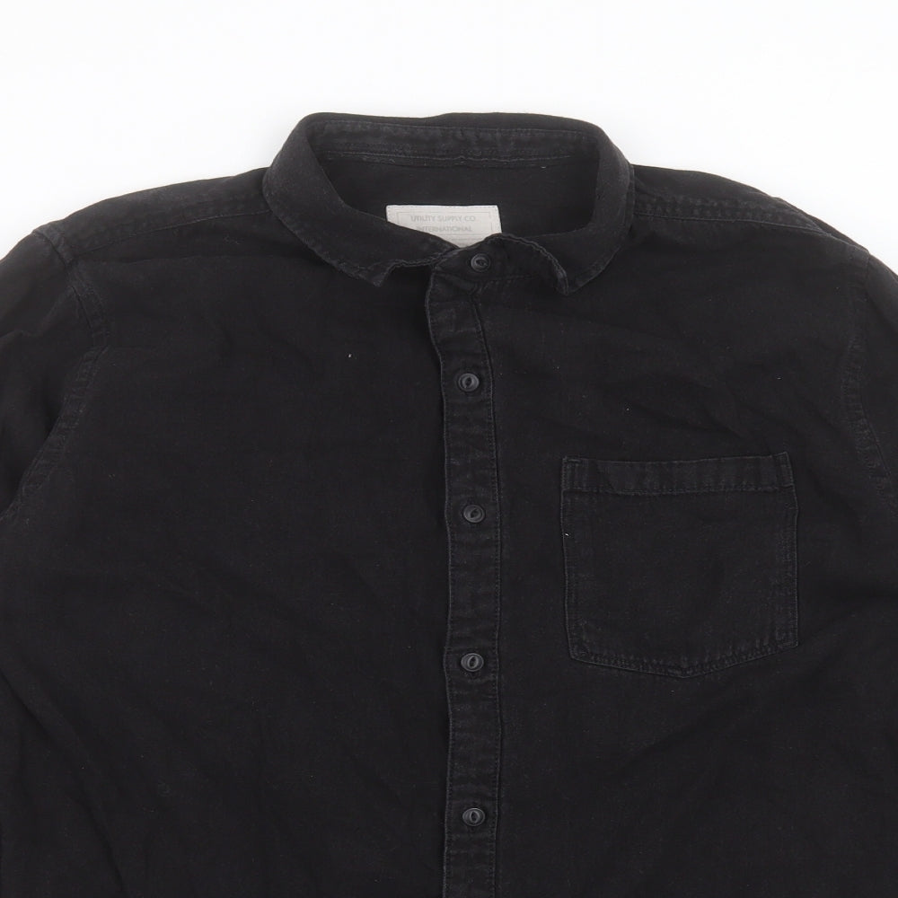 Utility Clothing Mens Black Cotton Button-Up Size M Collared Button - Pocket Detail