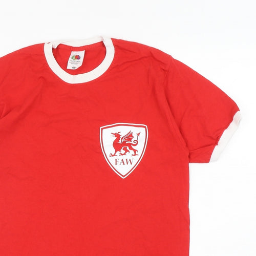 Fruit of the Loom Mens Red Cotton T-Shirt Size M Round Neck - Football Association of Wales