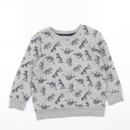 George Boys Grey Geometric Cotton Pullover Sweatshirt Size 2-3 Years Pullover - Dinosaur Skeletons
