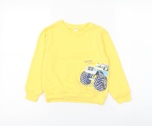 SheIn Boys Yellow Polyester Pullover Sweatshirt Size 5-6 Years Pullover - Monster Truck