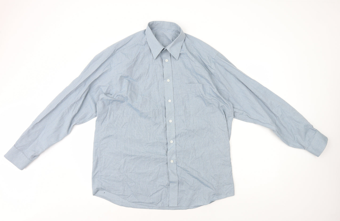 BHS Mens Blue Check Cotton Dress Shirt Size L Collared Button