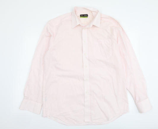 Marks and Spencer Mens Pink Striped Polyester Button-Up Size 16 Collared Button