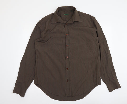 Paul Costelloe Mens Brown Polyester Button-Up Size L Collared Button