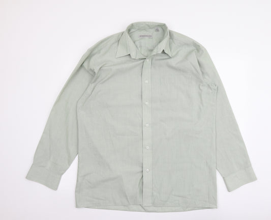 Peter England Mens Green Polyester Button-Up Size 16 Collared Button