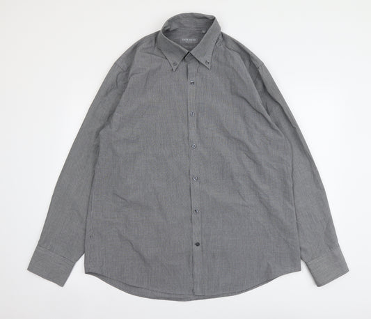Jack Reid Mens Grey Polyester Button-Up Size 16.5 Collared Button