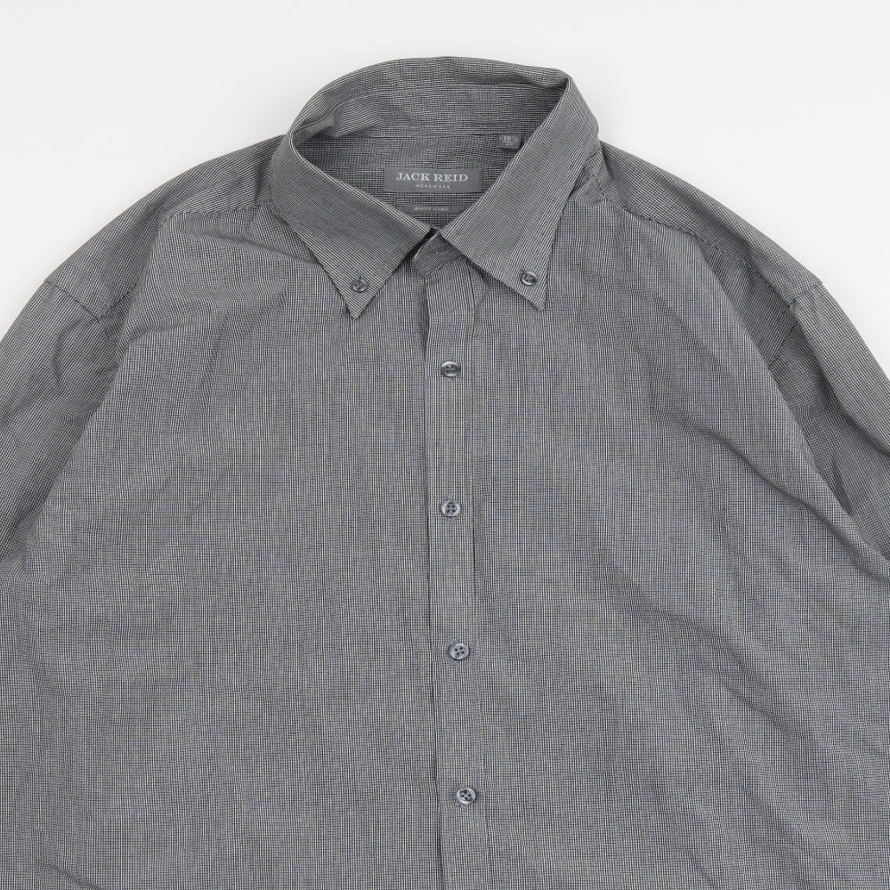 Jack Reid Mens Grey Polyester Button-Up Size 16.5 Collared Button