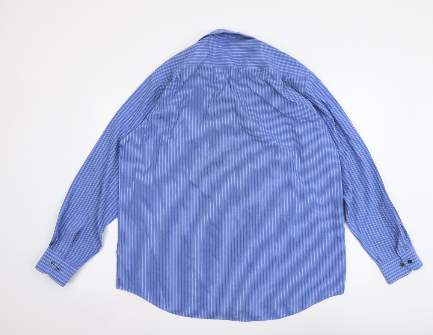 George Mens Blue Striped Cotton Button-Up Size 16 Collared Button