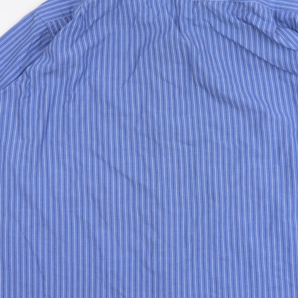 George Mens Blue Striped Cotton Button-Up Size 16 Collared Button