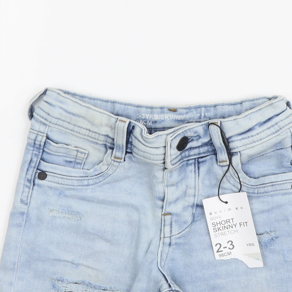 Denim & Co. Boys Blue Cotton Cargo Shorts Size 2-3 Years Regular Zip - Distressed Look