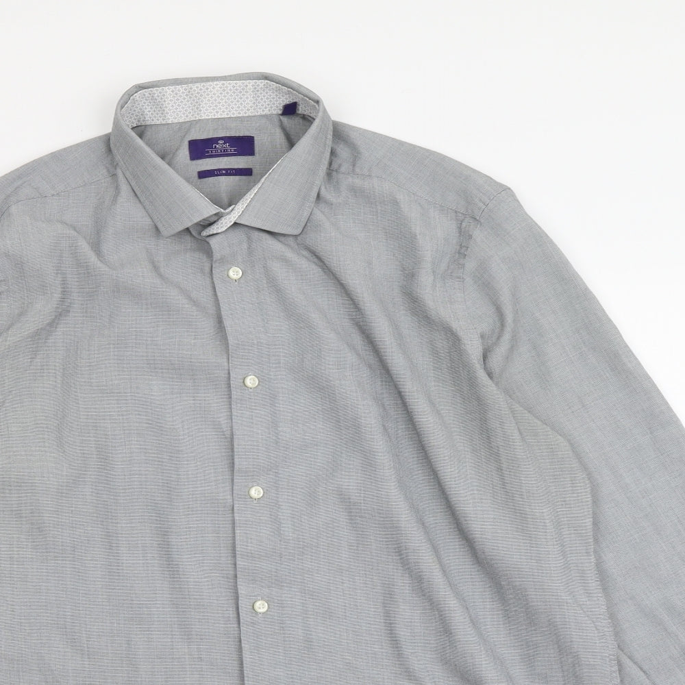 NEXT Mens Grey Cotton Button-Up Size 16.5 Collared Button