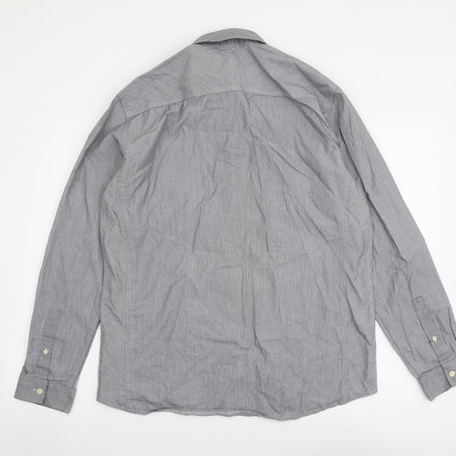 NEXT Mens Grey Cotton Button-Up Size L Collared Button