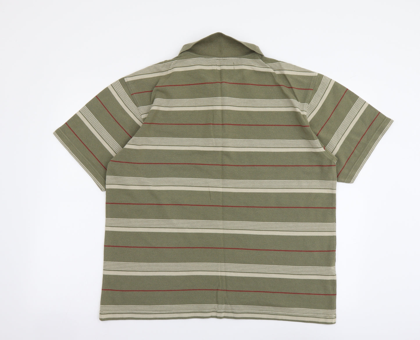 Easy Mens Green Striped Cotton Polo Size L Collared Pullover