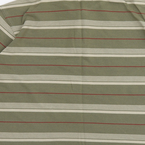 Easy Mens Green Striped Cotton Polo Size L Collared Pullover