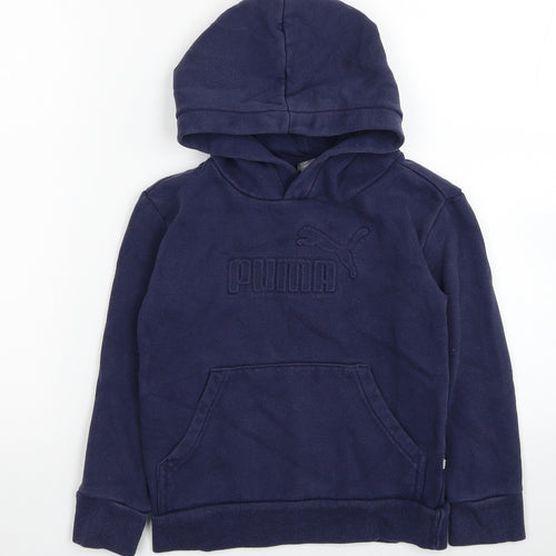 PUMA Boys Blue Cotton Pullover Hoodie Size 5-6 Years Pullover