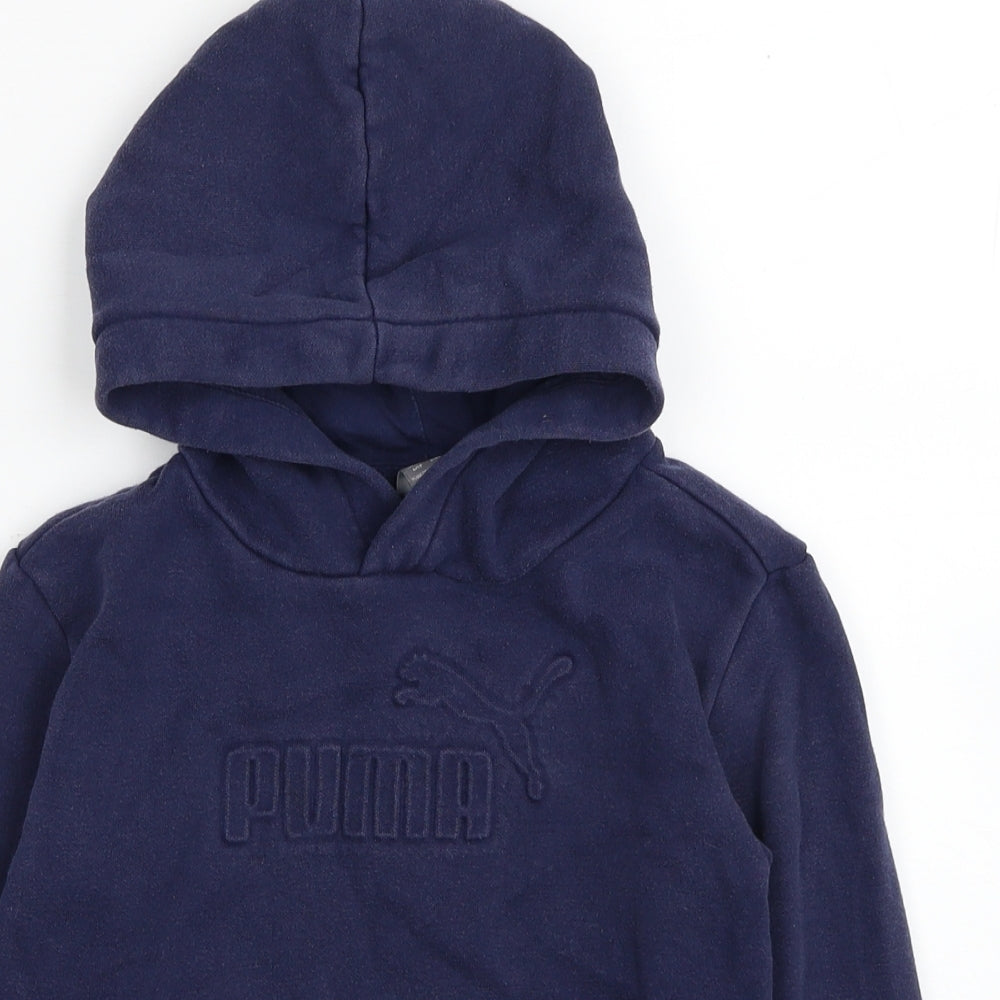 PUMA Boys Blue Cotton Pullover Hoodie Size 5-6 Years Pullover