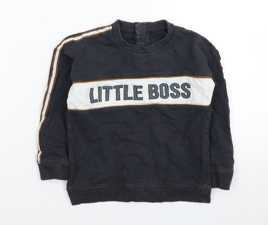 Nutmeg Boys Black Cotton Pullover Sweatshirt Size 10 Years Button - Little Boss