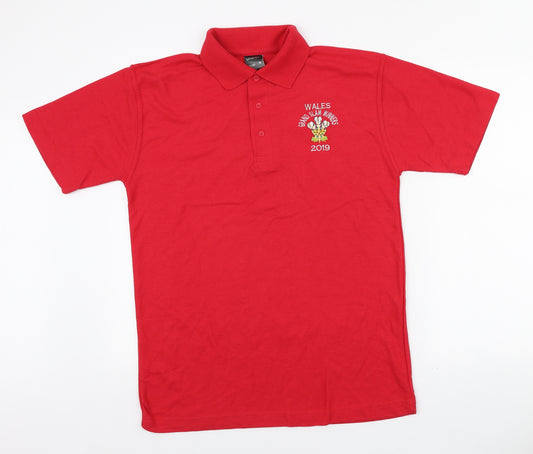 Uneek Mens Red Cotton Polo Size M Collared Button - Wales Grand Slam 2019