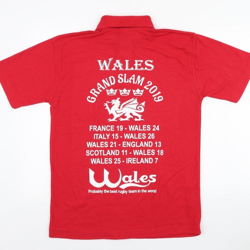 Uneek Mens Red Cotton Polo Size M Collared Button - Wales Grand Slam 2019