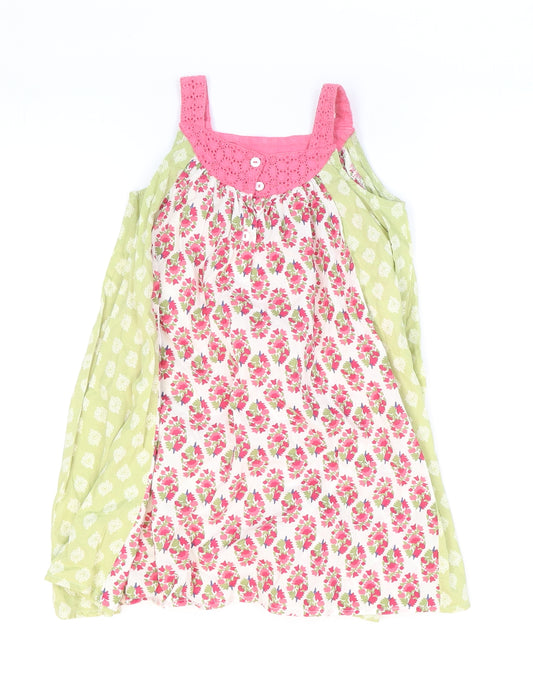 Monsoon Girls Multicoloured Floral 100% Cotton Shift Size 2-3 Years Square Neck Pullover