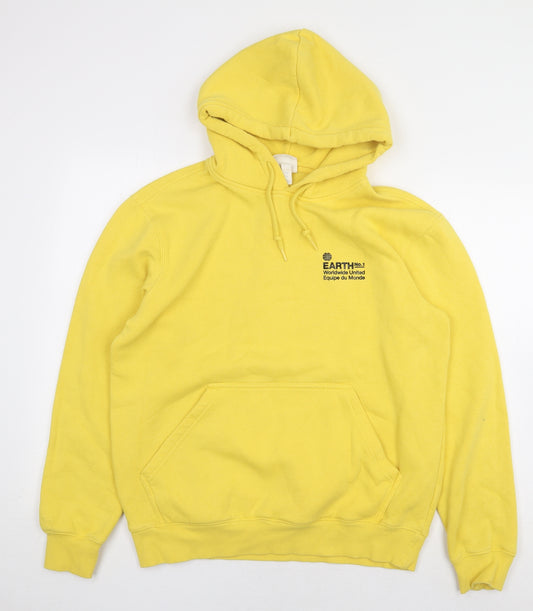 H&M Mens Yellow Cotton Pullover Hoodie Size S