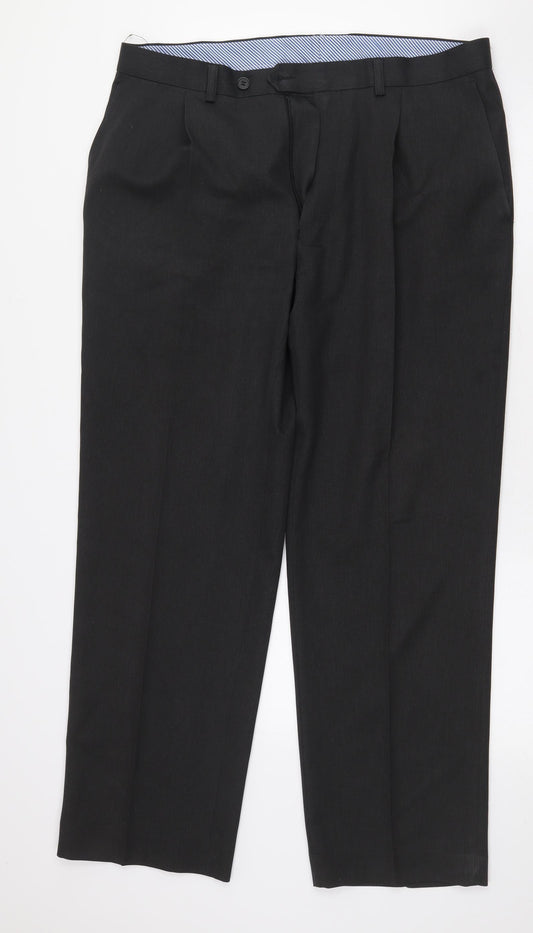 Marks and Spencer Mens Grey Polyester Trousers Size 34 in L29 in Regular Zip