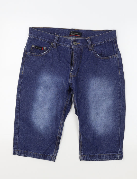 Pierre Cardin Mens Blue Cotton Bermuda Shorts Size S L14 in Regular Zip