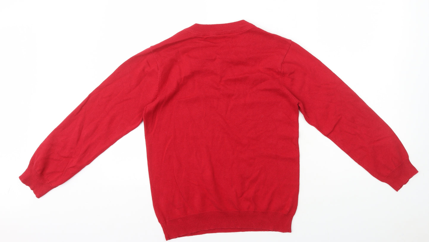 TU Girls Red V-Neck 100% Cotton Pullover Jumper Size 12 Years Pullover
