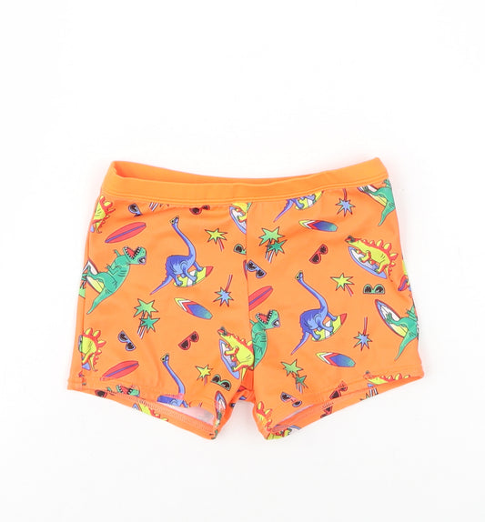 Preworn Boys Orange Geometric Polyamide Sweat Shorts Size 4 Years Regular - Swim Shorts