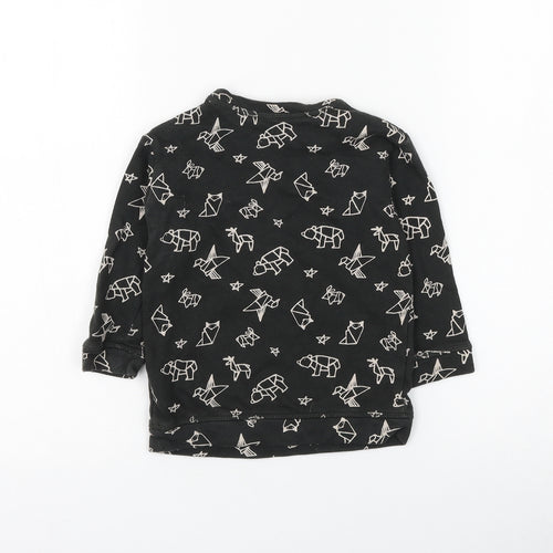 H&M Boys Black Geometric Cotton Pullover Sweatshirt Size 2-3 Years Button - Animal
